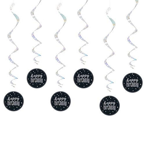 Unique 83780 Black Prismatic Birthday Hanging Decorations,32" 6 Pcs, Happy