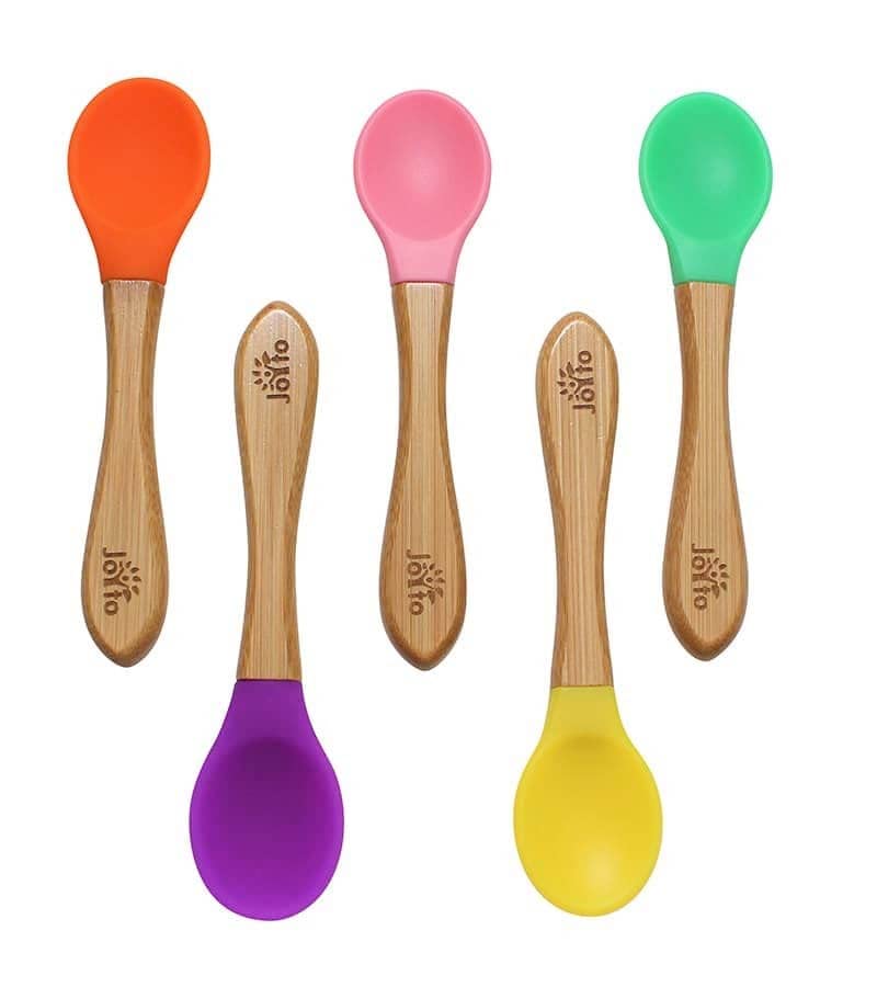 Joyto Bamboo Spoons Multi Pack of 5 with Pink