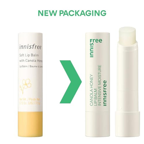 innisfree Canola Honey Lip Balm with Jojoba Oil, Korean Lip Treatment for Deep Moisturizing to Protect Dry, Chapped Lips