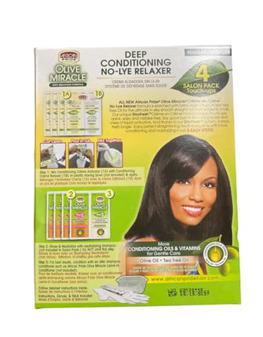 Olive Miracle Deep Conditioning No-Lye Relaxer Kit, 4 - Gentle Formula with Olive Oil & Shea Butter for Silky Smooth Hair, Bundle with Moofin Hair Tie, for Straight (Pack of 2)