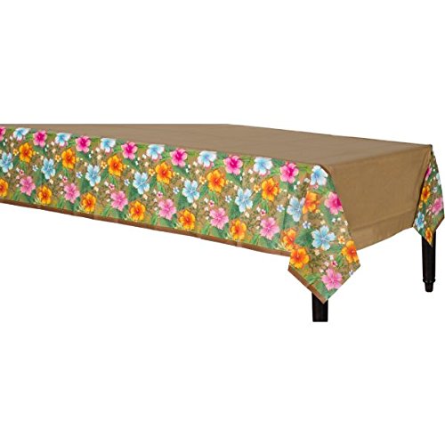 Amscan Sun-Sational Summer Luau Party Beachy Blooms Printed Table Cover Tableware, Multicolor, 54" x 102"