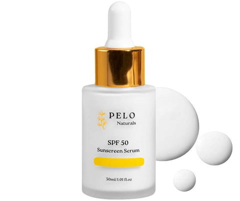 PELO Naturals Sunscreen Serum For Face SPF50, Face Sunscreen Primer for Anti-Aging & Skin Protection with Fast-Absorbing, Dewy Finish Mineral Face Sunscreen- Perfect Facial Sunscreen, Lightly Scented