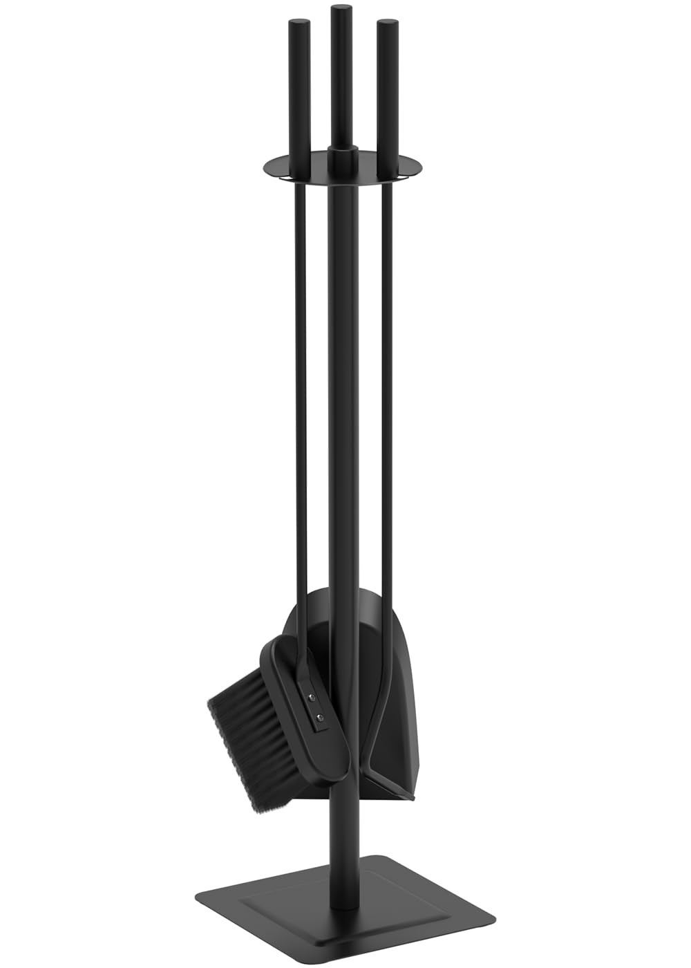VOUNOT Fireplace Accessories Tools, 4 Piece Fireplace Companion Sets with Shovel, Broom, Poker & Holder, Wrought Iron Fire Place Wood Burner Sets, Black