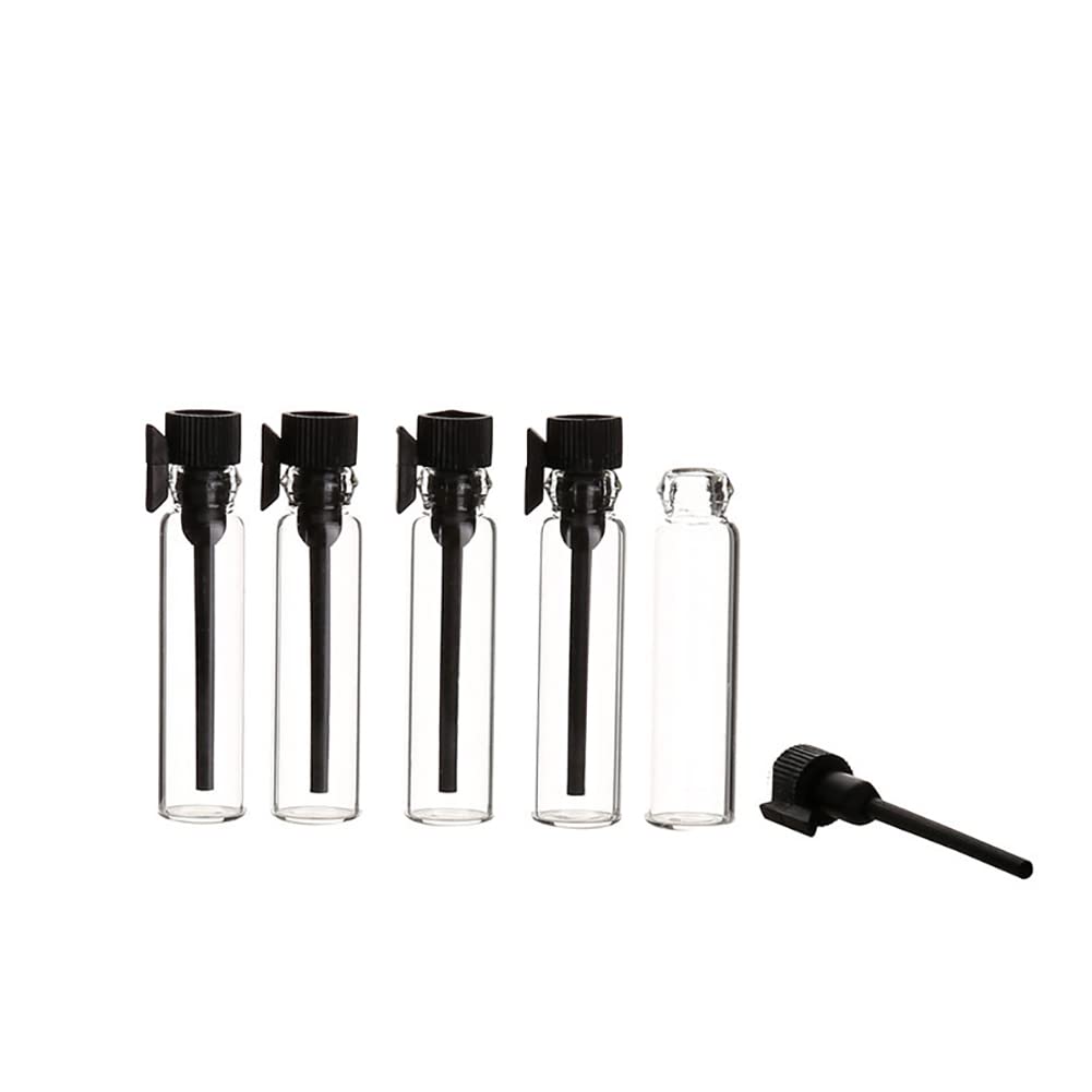100 Pcs Mini Clear Glass Perfume Vials Tiny Portable Perfume Sample Bottles Refillable Empty Oil Sample Containers with Caps 1ML