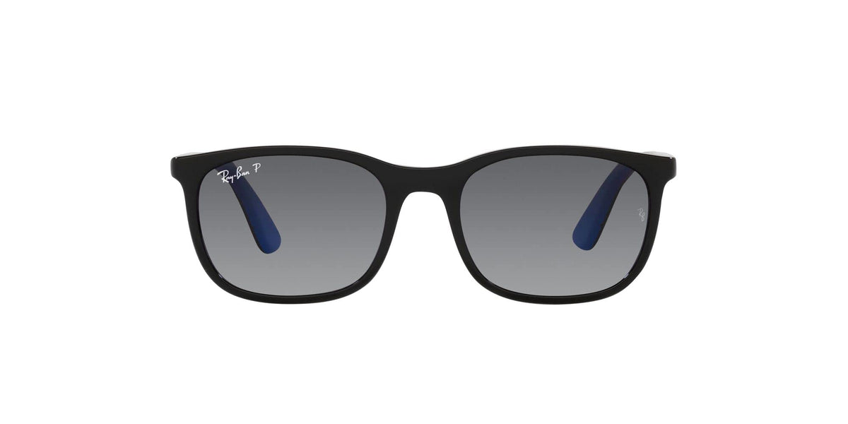 Ray-Ban Junior Kids' RJ9076S Rectangular Sunglasses, Black Rubber Blue/Grey Gradient Polarized, 49 mm