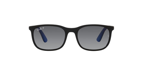 Ray-Ban Junior Kids' RJ9076S Rectangular Sunglasses, Black Rubber Blue/Grey Gradient Polarized, 49 mm