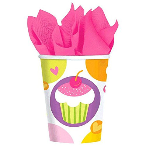Sweet Hearts & Cupcakes Birthday Party Paper Cups , Pack of 8, Multi , 9 Ounces, Paper