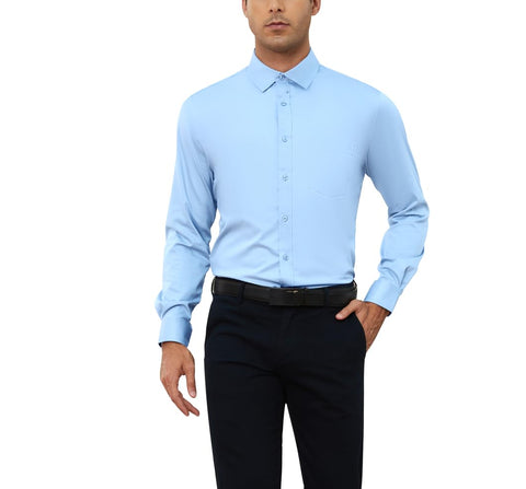 Syewan Men's Dress Shirts for Men Long Sleeve Stretch Wrinkle Free Formal Mens Button Down Shirt Business Casual Dress Shirts, Blue, XS