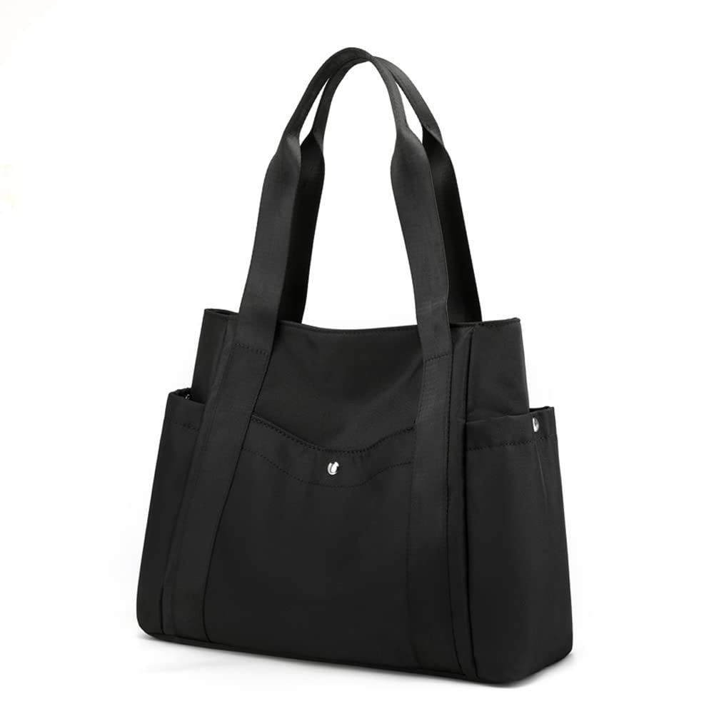 JIANLINST Tote Bag for Women Nylon Casual Handbag Shoulder Bag Multi Pockets Top Handle Shopping Bag Black