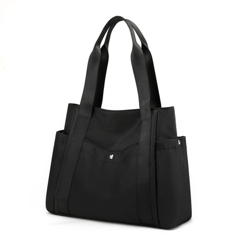 JIANLINST Tote Bag for Women Nylon Casual Handbag Shoulder Bag Multi Pockets Top Handle Shopping Bag Black