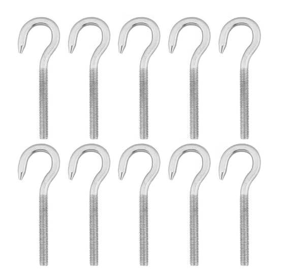 Pack of 10 X M6 Screw in Hooks 304 Stainless Steel Hooks 70mm Bolt Screw Hanging Hooks Screw-in Long Shank, Lighting, Home, Garden or Office