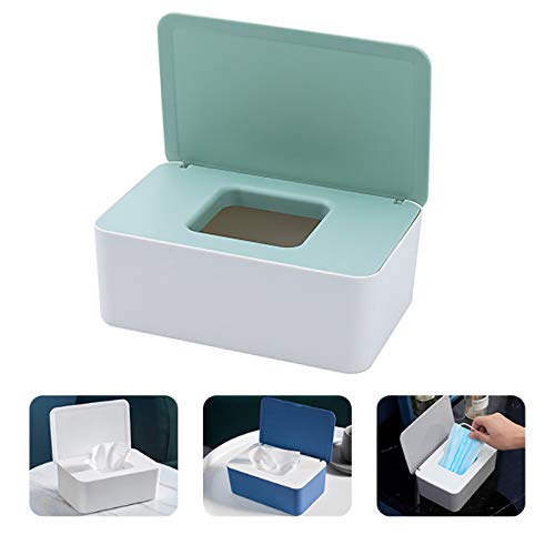 LINGNI Baby Wipes Dispenser, Nappy Wet Tissue Box Case, Wipes Holder, Paper Towels Storage Box Case with Lid Seal Dustproof for Home Office (Light Green, 1 pc)