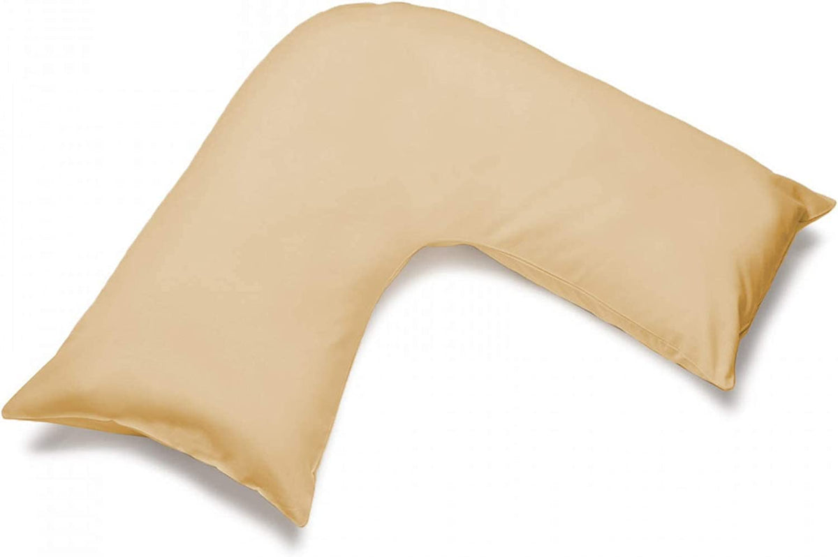 Easy Care V Shaped Pillowcase Plain Dyed Polycotton Machine Washable V Pillow Cover - Pack of 2 (Latte)