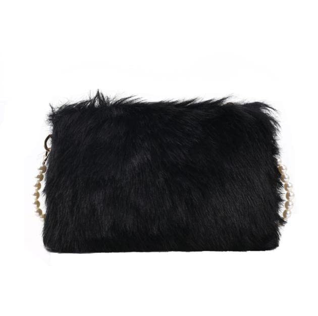 YWINETO Women Girls Faux Fur Purse Crossbody Bag with Chain Fuzzy Handbags Evening Handbags Shoulder Bag Strap Cellphone Purse Fur Clutch Fashion Bag Tote Evening Bags