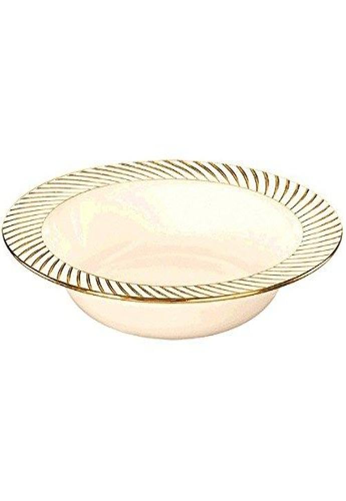 Reusable Party Bowls Cream With Gold Swirl Border Premium Party Tableware, Plastic, 12 Ounces, Pack of 10