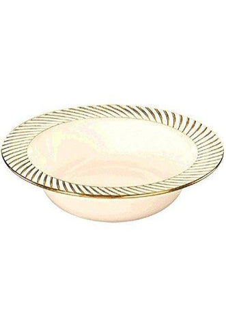 Reusable Party Bowls Cream With Gold Swirl Border Premium Party Tableware, Plastic, 12 Ounces, Pack of 10