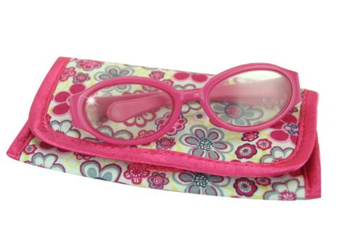 Sophia's Hot Pink Doll Eyeglasses with Plastic Oval Frame & Flower Print Fabric Case Accessory 2 Piece Set for 18" Dolls, Hot Pink