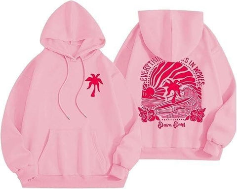 CheJooe Graphic Hoodies for Women UK Y2k Long Sleeve Drawstring Hooded Jumper Oversized Sweatshirts for Teen Girls Cute Pink Palm Puff Hoodie Fall TOP Clothes(Pink,S)