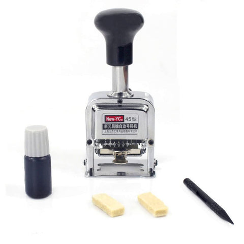 Self Inking Number Stamp 7 Digits Automatic Numbering Machine Metal Number Stamps Kit Home Office School Desktop Stationery for Numbering Consecutive, Duplicate with Digit Pen and Ink Pad