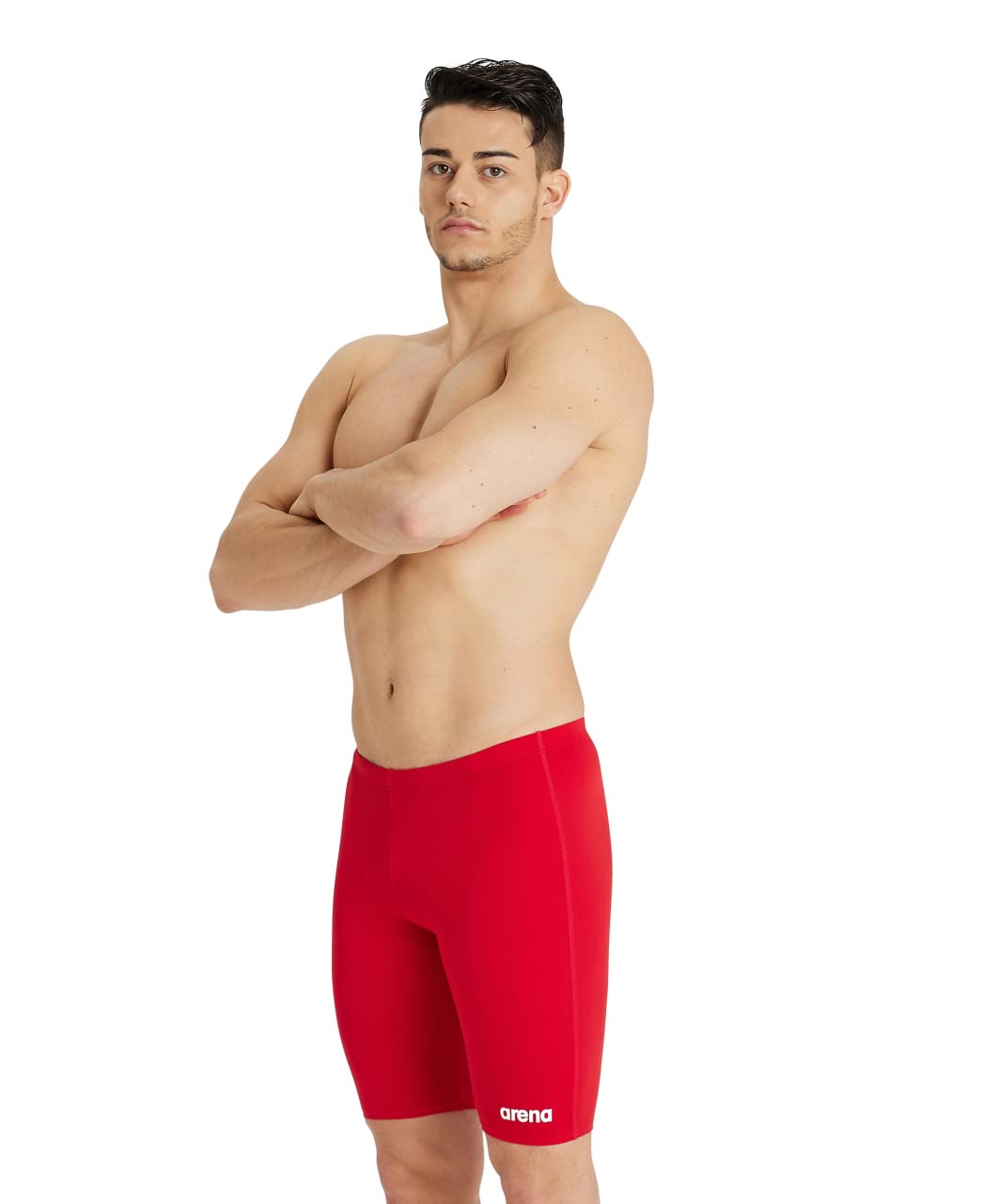 Arena Men's Team Colors Solid Swim Jammer MaxLife Athletic Swimwear Professional Training Swimsuit Sports Bathing Suit, Red/White, US Size 18