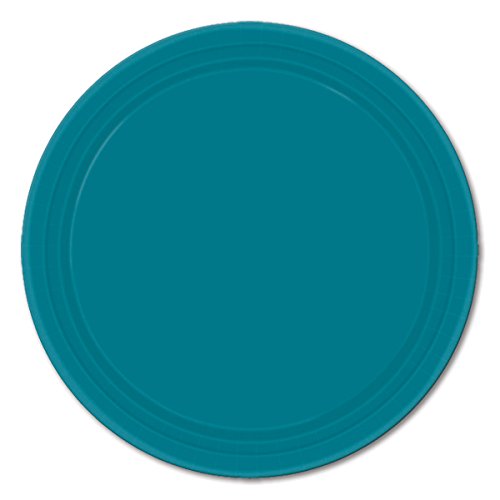 Amscan Durable Plain Round Eco Party Plates (24 Pack), Peacock Blue, 7 x 7"