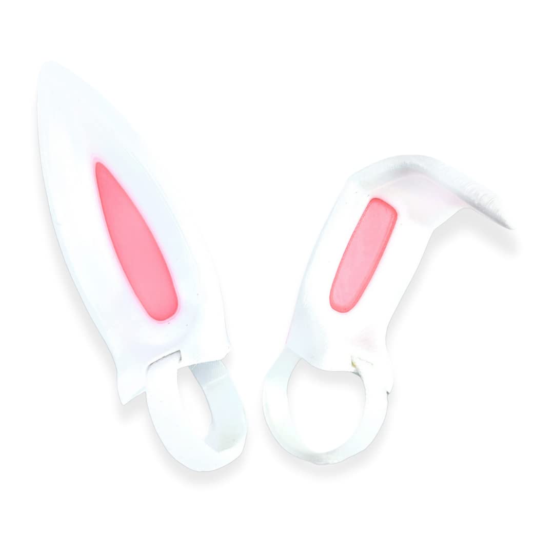 Bunny Ears for Headphones - Adorable Bunny Headphones Attachment in Various Colors with Hidden Self Fastener - Bunny Ears for Gamers and Streamers (Set of 2) (White/Pink, Straight/Bent)