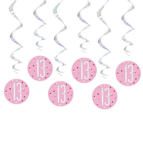 Unique 83807 Pink Hanging Swirl Decorations-32 Silver | 6 Pcs, Age 13