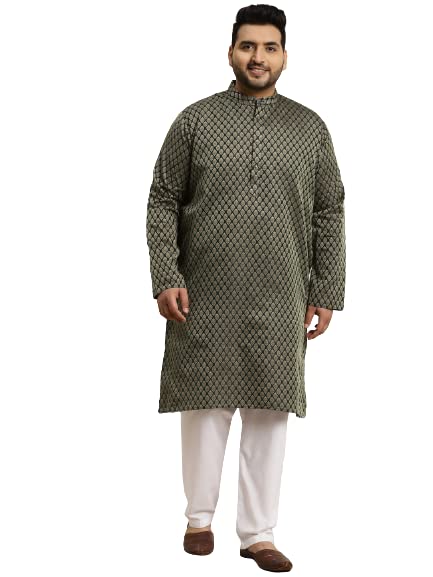 Sojanya Plus (Since 1958) Men's Jacquard Silk Dark Green Self design ONLY Long Kurta -Size: 52