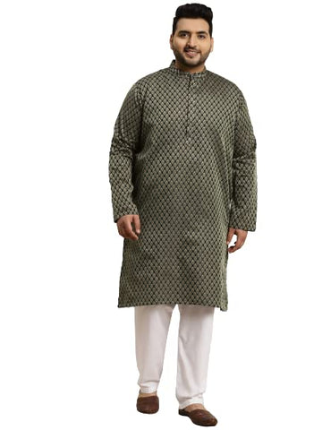Sojanya Plus (Since 1958) Men's Jacquard Silk Dark Green Self design ONLY Long Kurta -Size: 52