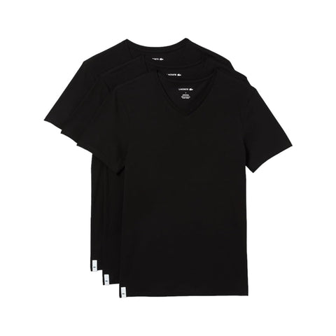 Lacoste Mens Essentials 3 Pack 100% Cotton Regular Fit V-neck T-shirts, Black, X-Large
