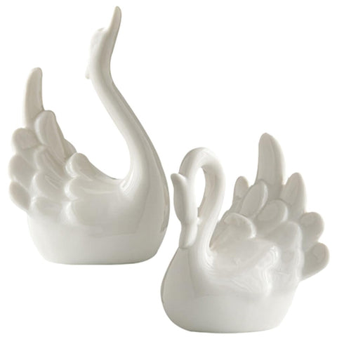 Kichvoe Swan Sculpture Decor, 2pcs Ceramic Swan Figurine Couple Swan Table Decorations Porcelain Swan Figure Table Centerpiece for Home Office Coffee Table Decoration White