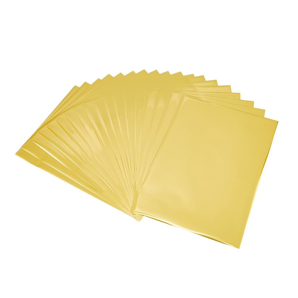 SUPERFINDINGS 50 Sheets A4 Reactive Foil Paper 11.4x7.28inch Toner Rectangle Reactive Foil Paper Golden Metallic Transfer Sheet Paper for Laser Printer+Laminator Card DIY Decoration