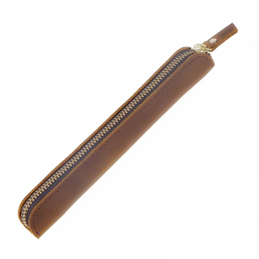 Leather Pen Case, Retro Pen Protective Case Portable Pen Cover with Zipper for Pens, Fountain Pens, Pencils