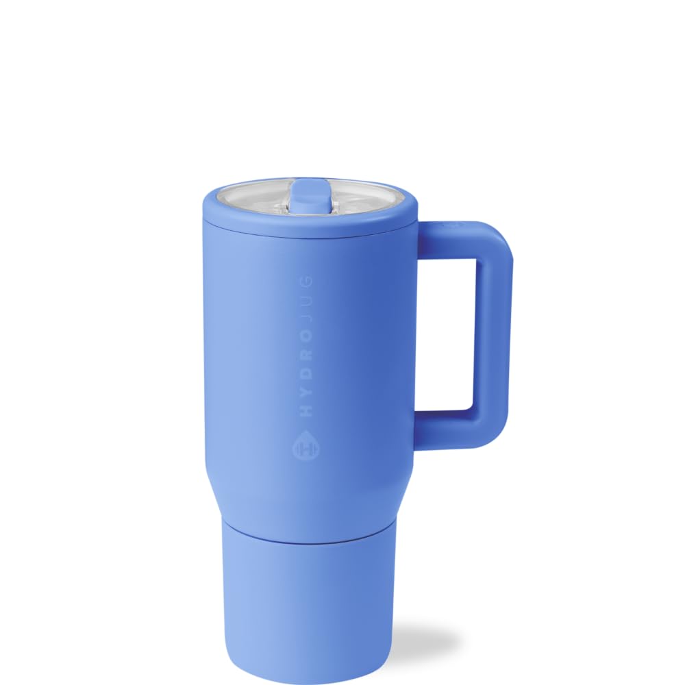 HydroJug Traveler - 20 oz Water Bottle with Handle & Flip Straw - Fits in Cup Holder, Leak Resistant Tumbler-Reusable Insulated Stainless Steel & Rubber Base - Gifts for Women & Men, Light Blue