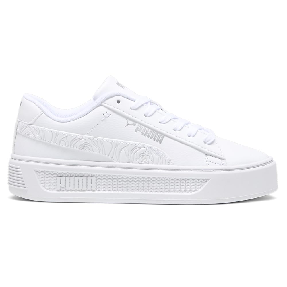 PUMA Women's Smash Platform V3 Sneaker, Imprints White Silver, 9
