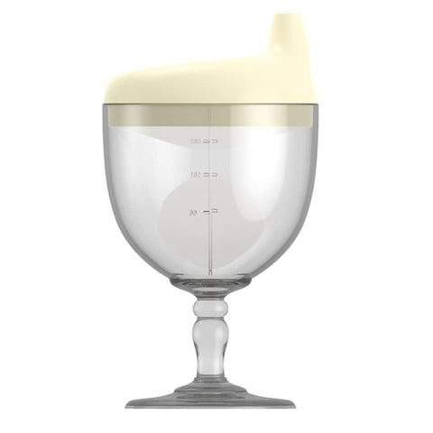 Crumye Fancy Wine Glass Sippy Cup Spill Proof for Baby, Toddler, and Child, Goblet Style Great for Your Prince & Princess Holidays Birthday Party Celebration, 5 Ounce(Yellow)