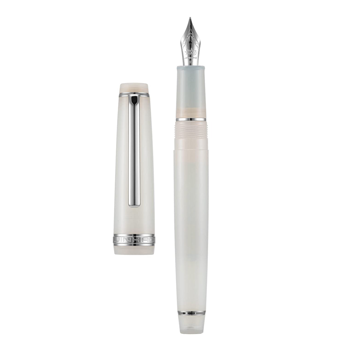 Jinhao 82 Acrylic Fountain Pen, Iridium Extra Fine Nib with Ink Converter, Transparent Ivory White Classic Design Smooth Writing Pen (Silver Trim)