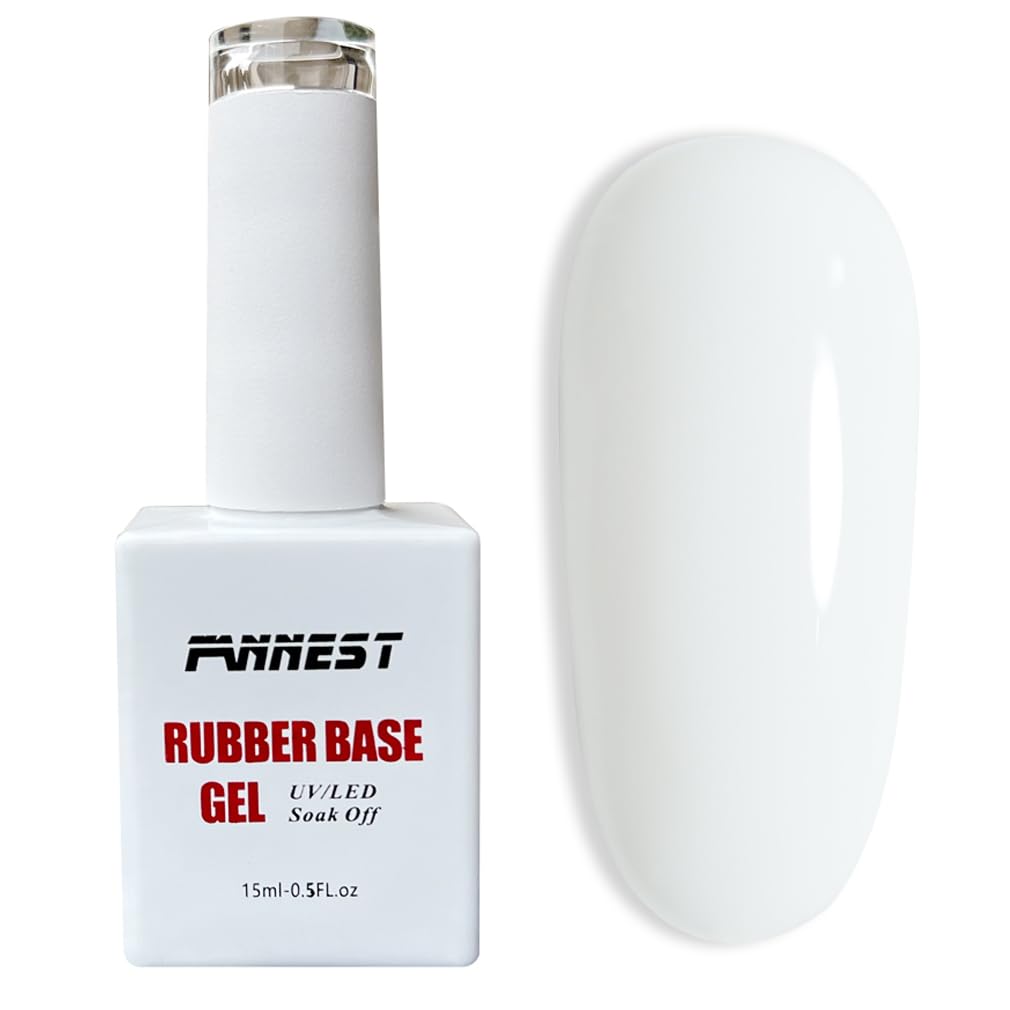 FANNEST Rubber Base Gel Polish,Milky White Brush on Builder Gel for Nails Extension,Elastic Rubber Base Coat,LED/UV Soak Off Sheer Nude Pink Gel Polish, Natural Gel Polish.