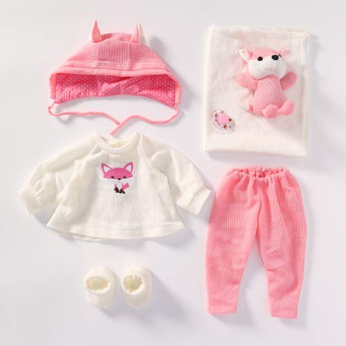 iCradle Handmade Lovely Clothes Reborn Dolls Outfit Suit for 22inch Reborn Doll Supplies RebornsToddler Girl Dolls Accessories (Pink Fox)