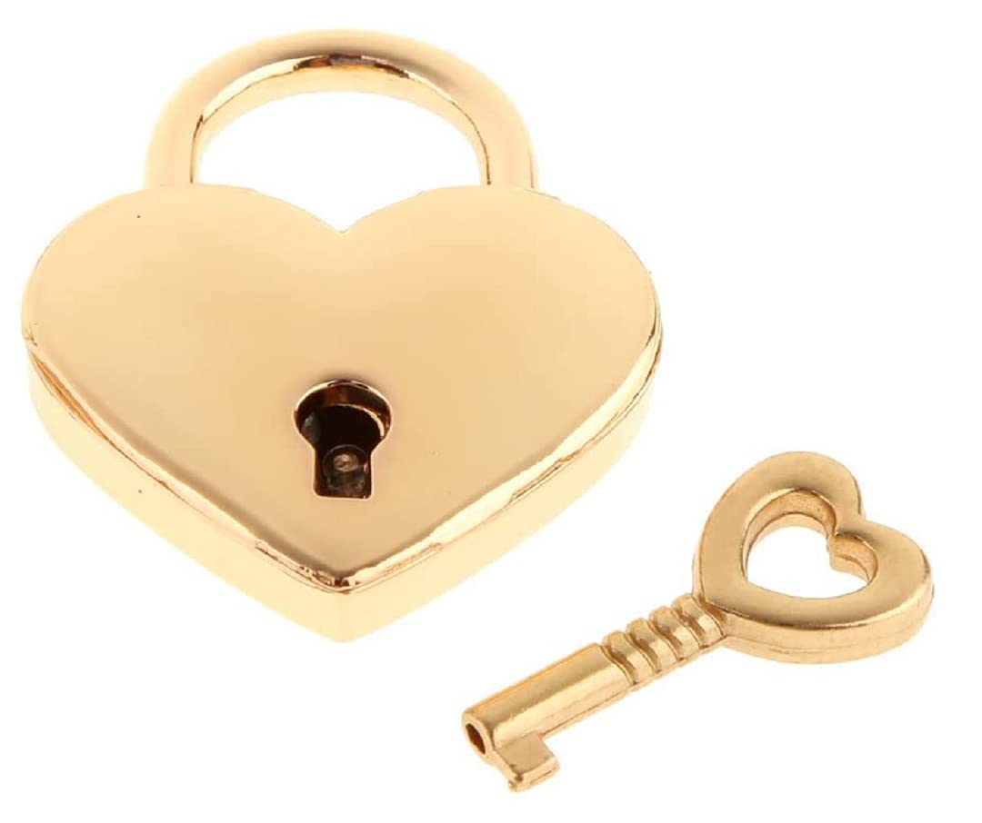 1 pcs Metal Heart Shaped Polished Padlock with Skeleton Key Replacement Handbag Bag Wedding Bow Lock Jewelry Box Storage Box Lock Diary Book (Gold-1 pcs)