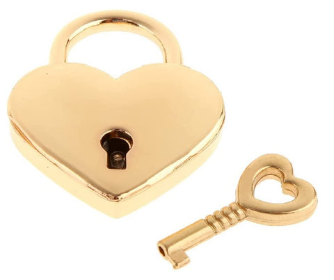 1 pcs Metal Heart Shaped Polished Padlock with Skeleton Key Replacement Handbag Bag Wedding Bow Lock Jewelry Box Storage Box Lock Diary Book (Gold-1 pcs)