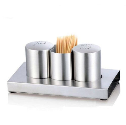 FBWSM Stainless Steel Salt and Pepper with Stand, Mini Salt & Pepper Shaker Set, Spice and Seasoning Set with Toothpick Containers, Silver