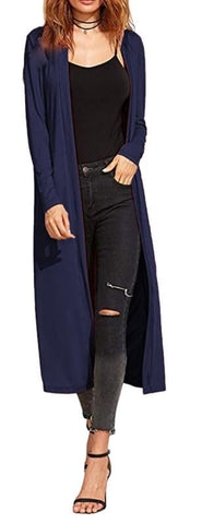 Re Tech UK Ladies Womens Maxi Plus Size Long Cardigans for Women UK Collared Top Long Full Sleeve Floaty Women's Cardigans Coatigans Sizes 8-26 (Navy Blue - XL)
