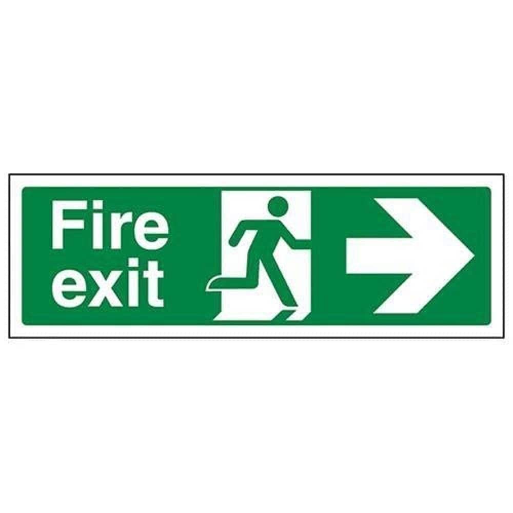 V Safety Fire Exit Arrow Right Sign - Landscape - 300mm x 100mm - 2mm Rigid Plastic, 14004AX-R2