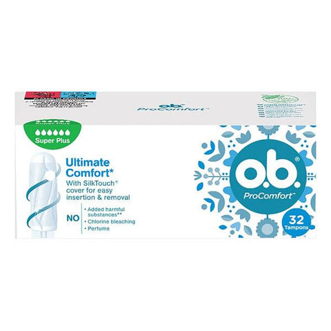 o.b. Original Super Plus Tampons with Curved Grooves - for Reliable Protection Ideal for Very Strong Days - 2 x 32 Pack