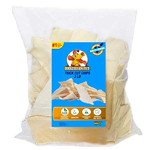 Premium Thick Cut Chips, Wholegrain Rawhide (Last Much Longer Than Traditional Chips). 100% Natural. Great Behavioral Dog Chewing Treat Solution. No Preservatives. (3 Pounds)