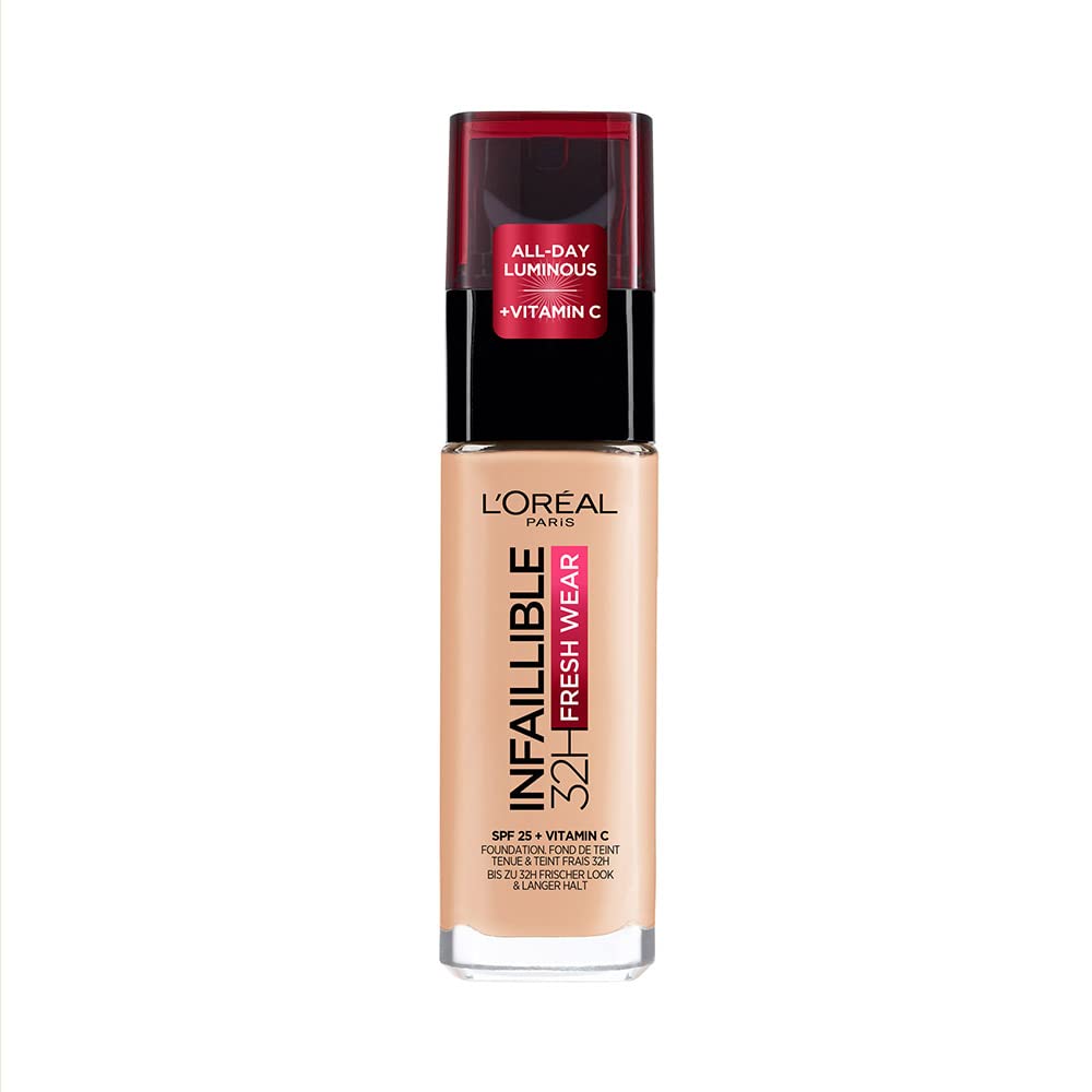 L'OrÃ©al Paris Make-Up, Waterproof and Long-Lasting, Liquid Foundation with SPF 25, Infaillible 32H Fresh Wear Make-Up, No. 180 Rose Sand, 30 ml