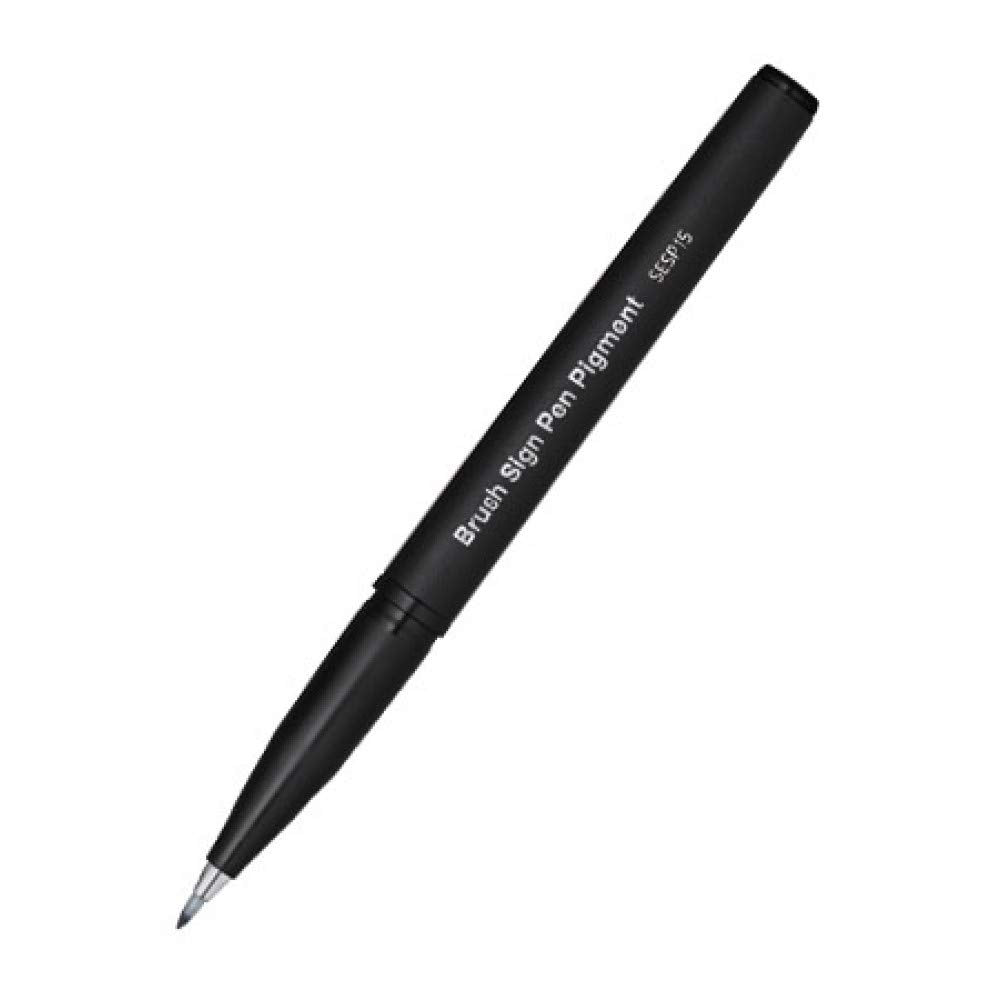 Pentel SESP15-AX Brush Sign Pen Pigment with Pigmented Ink, Fibre Pen, Brush-like Tip, Black, Pack of 1