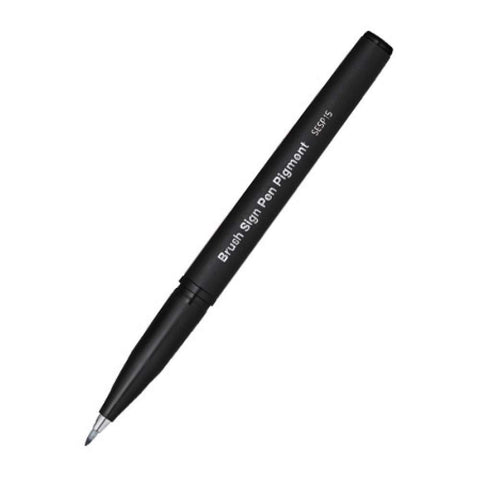Pentel SESP15-AX Brush Sign Pen Pigment with Pigmented Ink, Fibre Pen, Brush-like Tip, Black, Pack of 1