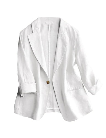 Cotton Linen Blazer Women 3/4 Sleeve Suit Jackets for Work Business Casual Lightweight Summer Blazers(White, M)
